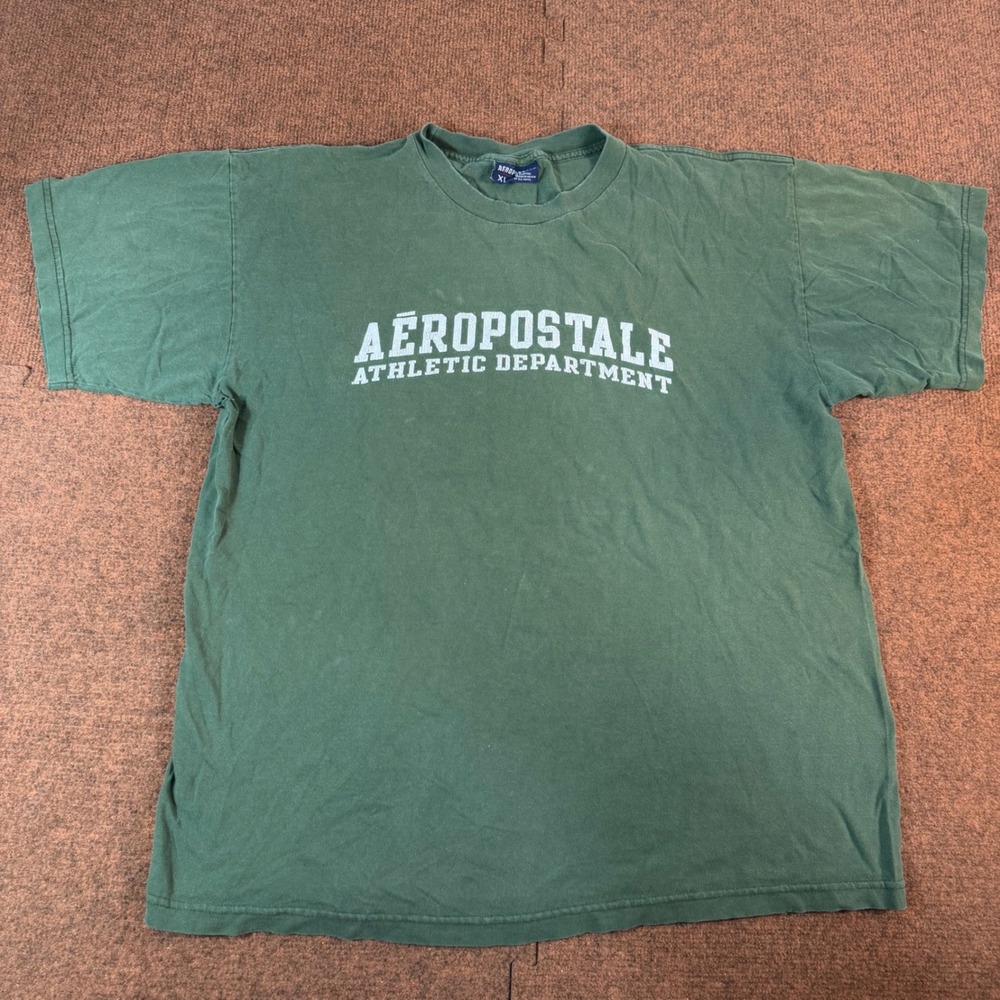 A- Aeropostale Athletic Department T-Shirt Mens XL Green Graphic Tee Cotton 3053